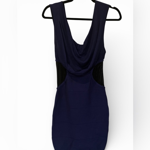 Bebe Mesh Panel Bandage Bodycon Dress Open Back Cowl Neck Small - Picture 2 of 6